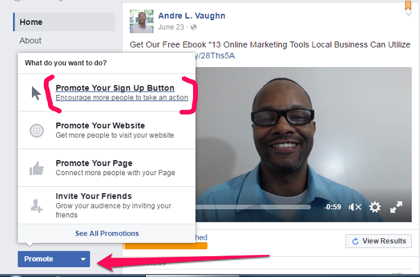 Create Ad Facebook Sign Up Tab