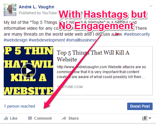 how to use facebook hashtags with no engagement